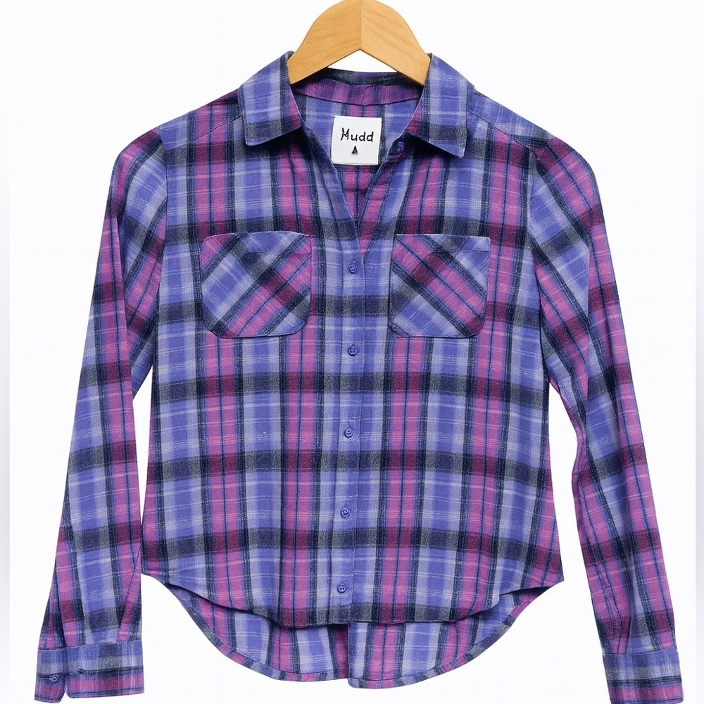 Mudd Kids Plaid Button Down Shirt - Pink and Blue